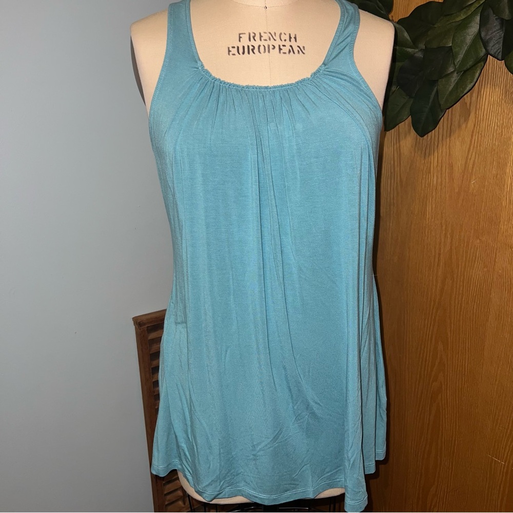 Soft Surroundings Teal Blue Ruched Neck‎ Tank Top Tunic Women's Large